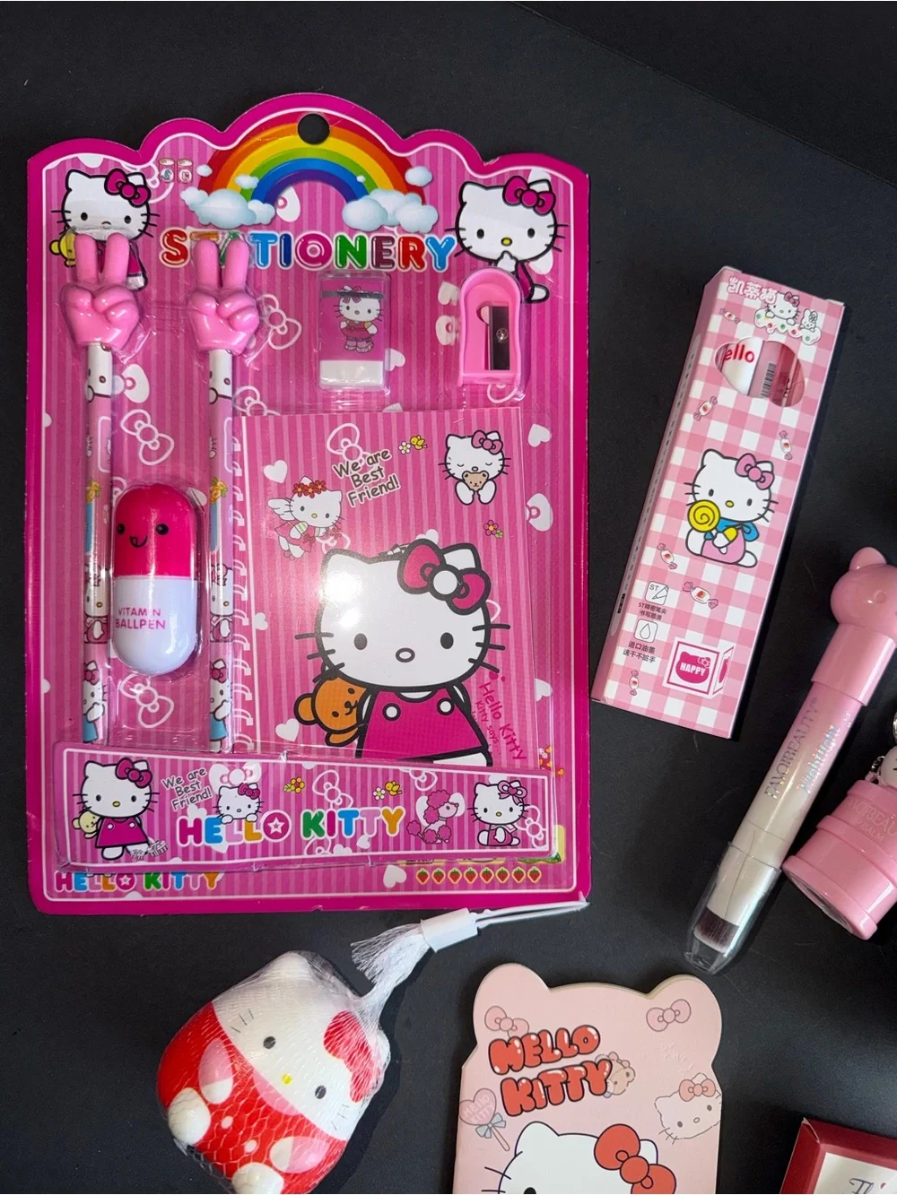 Hello Kitty Sanrio stationary makeup bundle hair clip accessories plush keychain